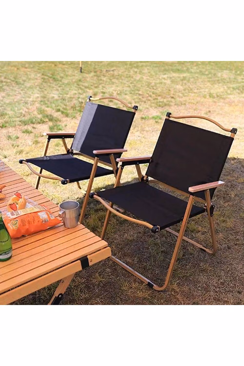 Living and Home Portable Folding Camping Chair with Armrests in Black – 2
