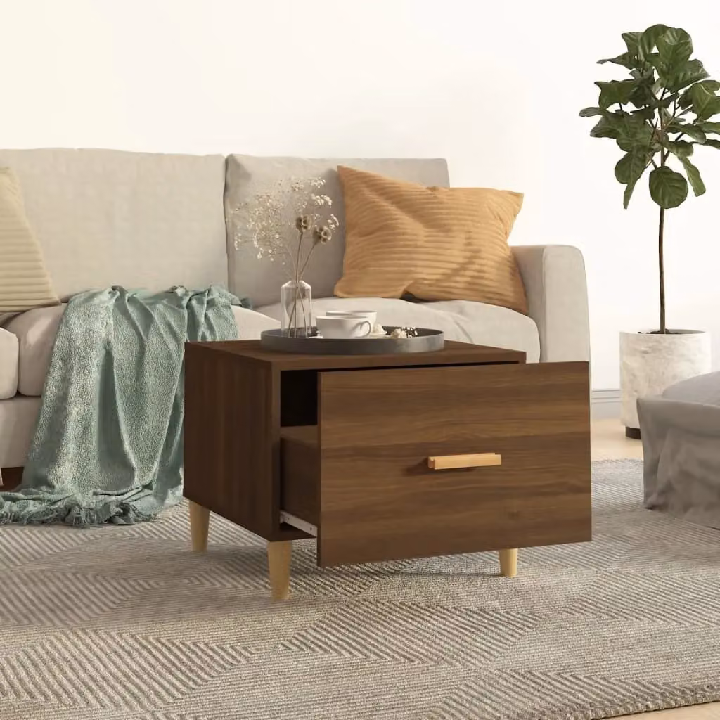 Berkfield Home Set of 2 Brown Oak Square Coffee Tables, W/D/H: 50 x 50 x 40 cm – 3