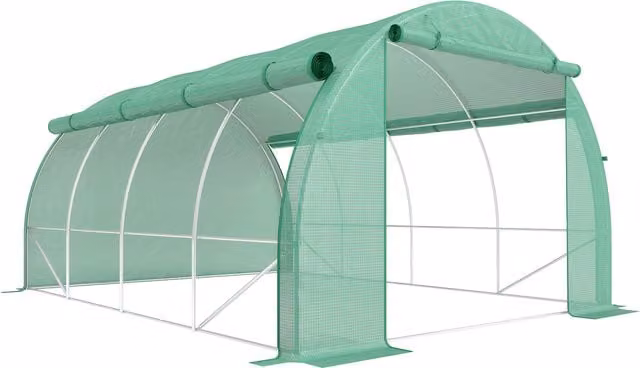 Outsunny Green Polytunnel Greenhouse Walk-in Grow House Tent with Roll-up Sidewalls and Zipped Door, W: 400 cm, D: 300 cm, H: 200 cm – 1
