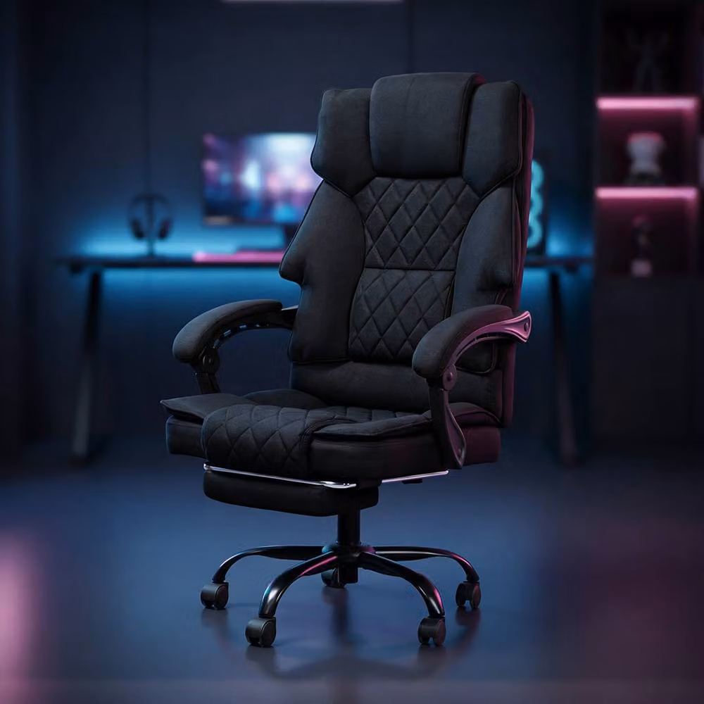 Levede Ergonomic Grey Linen Fabric Office Chair with Footrest, Headrest and 360 Degree Swivel – 2