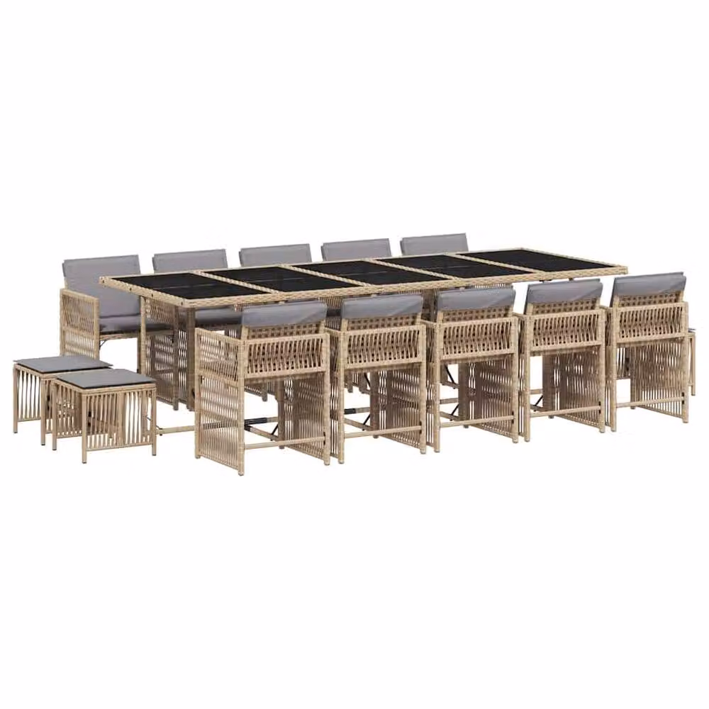 Berkfield Home 15 Piece Garden Dining Set with Beige Cushions in Mixed Poly Rattan – 2