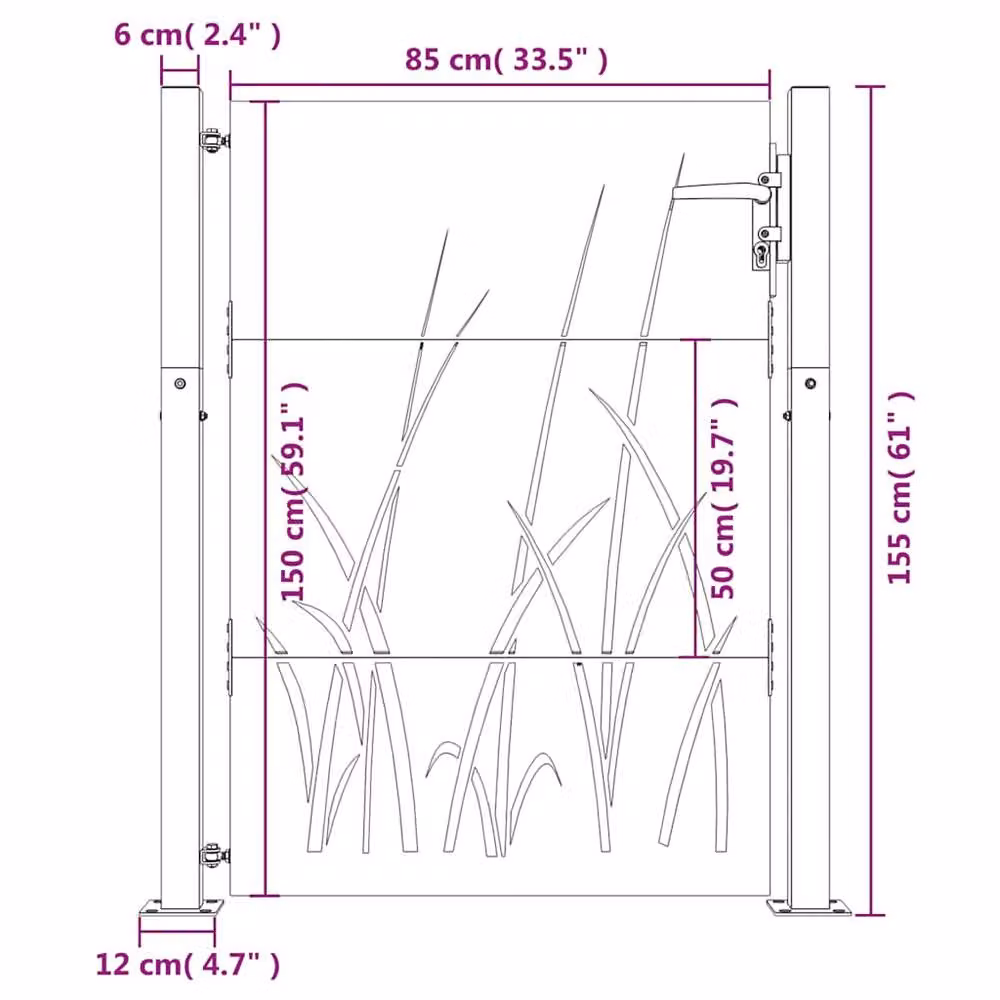 Berkfield Corten Steel Garden Gate with Grass Design in Brown, W: 105 cm, H: 155 cm – 4