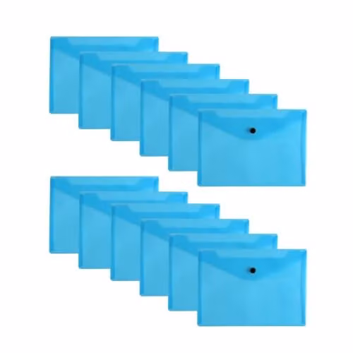 Janrax Pack of 12 Blue A5 Polypropylene Document Wallets with Press-Stud Fastening – 1
