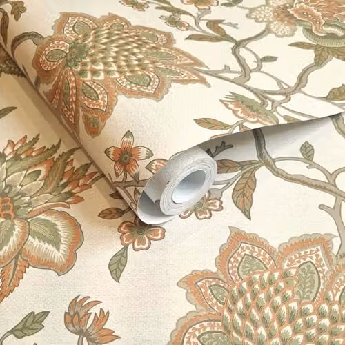 Holden Decor Jacobean Trail Orange and Sage Floral Botanical Wallpaper – 2