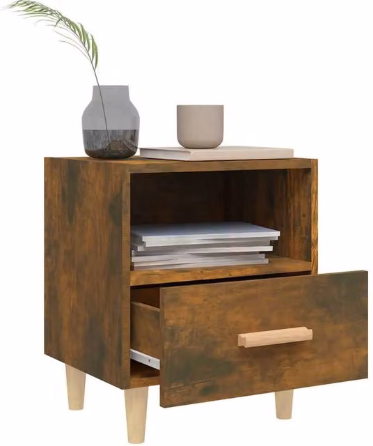 Berkfield Home Beautiful Bedside Cabinet in Smoked Oak Brown, W/D/H: 40 x 35 x 47 cm