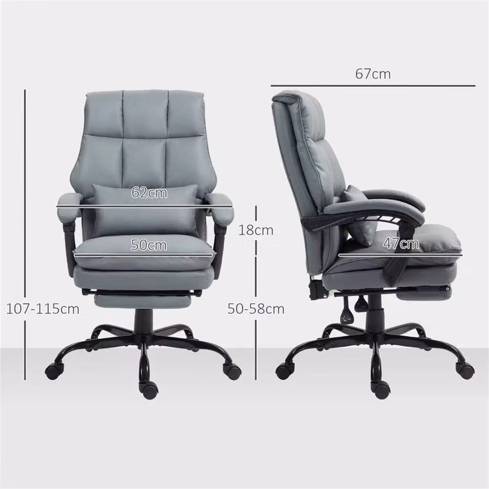 EONLION Executive Office Chair in Grey Synthetic Leather with Headrest and Footrest – 2