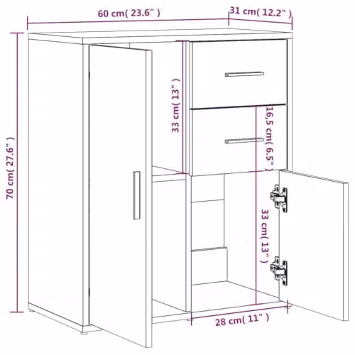 vidaXL Set of 2 Modern Sideboards in Smoked Oak Brown, W/D/H: 60 x 31 x 70 cm – 3
