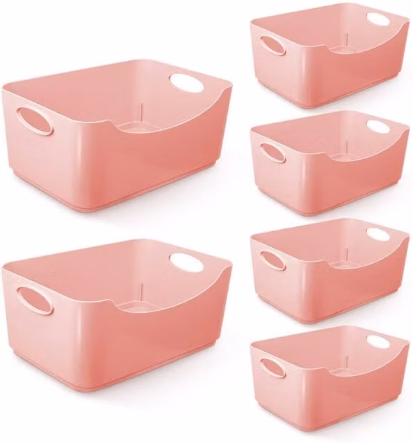 Keplin 6 Pack Pink Plastic Studio Storage Baskets with Handles – 1