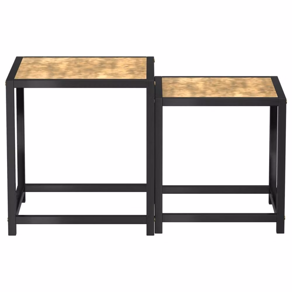 Berkfield Home Set of 2 Industrial Square Nested Tea Tables in Black, Yellow and Brown MDF and Metal – 3