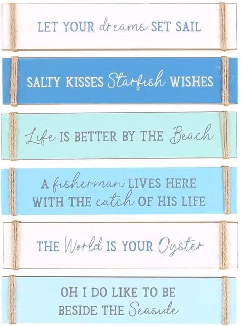Uniqueful Pack of 6 Multicolour Maritime Wooden Tabletop Block Signs