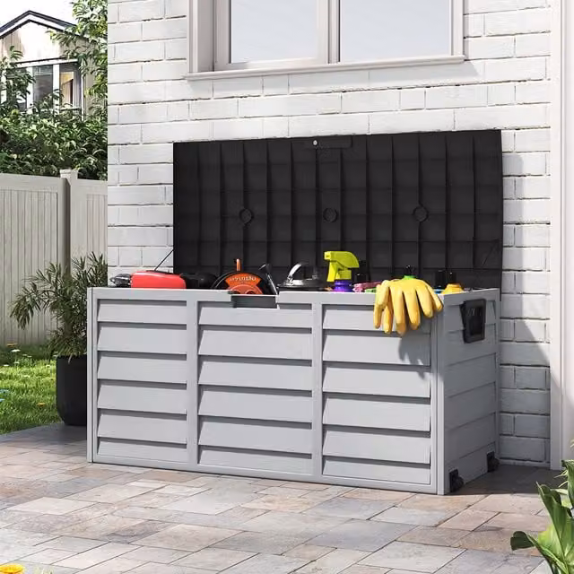 Kidkid 290L Plastic Garden Storage Box with Wheels in Black