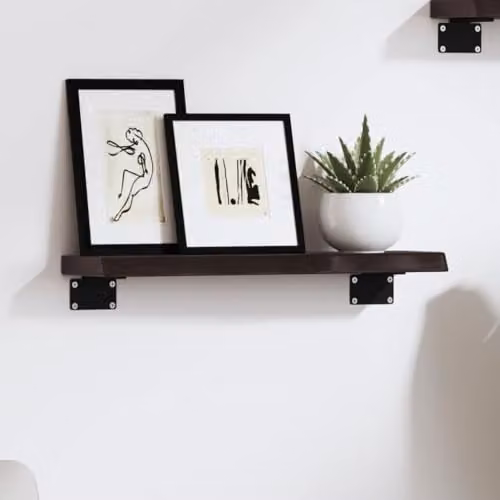 vidaXL Wall Shelf in Oak Wood, Dark Brown, W: 40 cm, D: 10 cm, H: 2 cm – 2