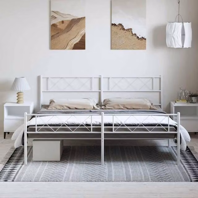 Berkfield Home Metal Bed Frame with Headboard and Footboard in White W/D/H: 187 x 90 x 187 cm