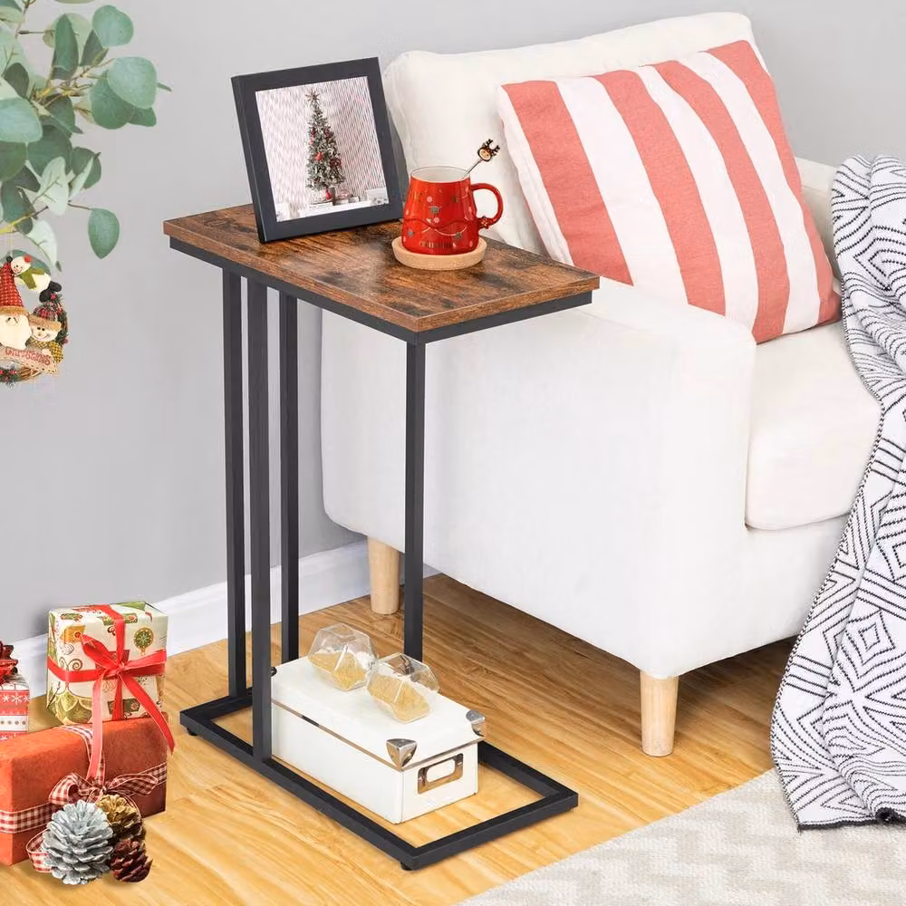 FLAVORA C Shaped Square Side Table for Sofa or Bedside in Brown – 3