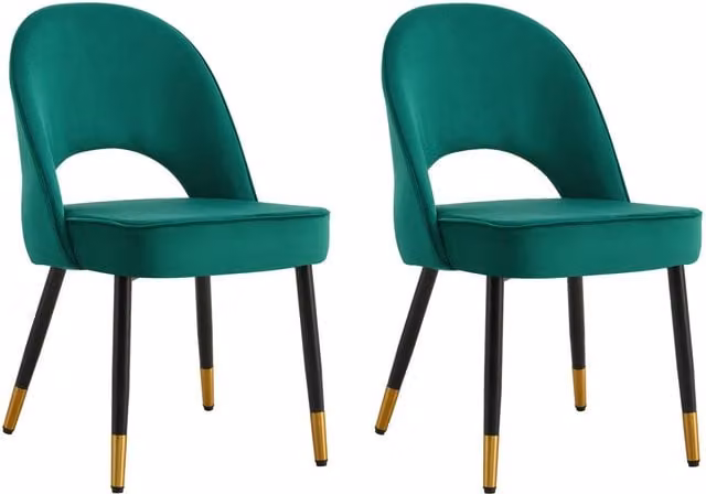 Hygrad Built to Survive Set of 2 Velvet Dining Chairs with Black Metal Legs in Green
