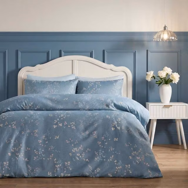 OHS Botanics Blue Floral Duvet Cover and Pillowcase Set, W/D/H: 200 x 200 cm