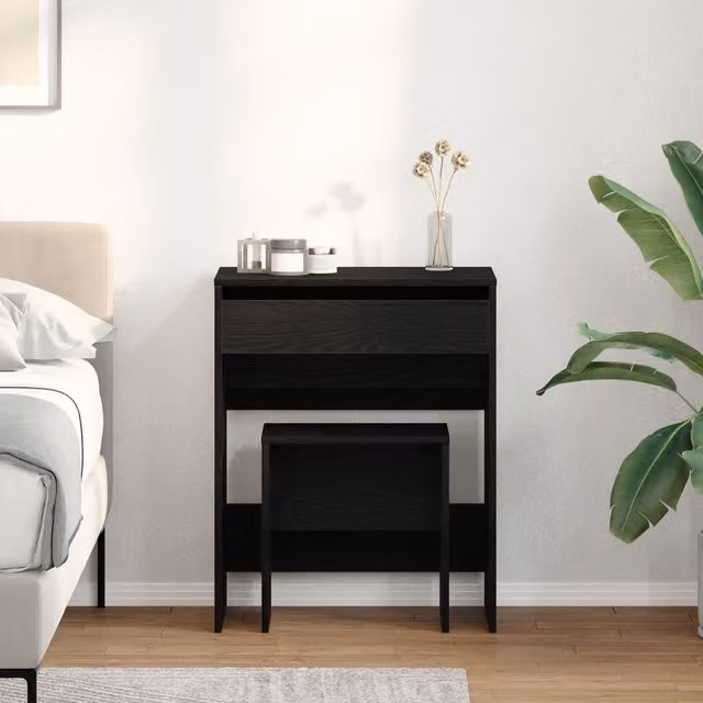 Berkfield Home Minimalist Dressing Table with Mirror in Black Oak Matt Engineered Wood – 1