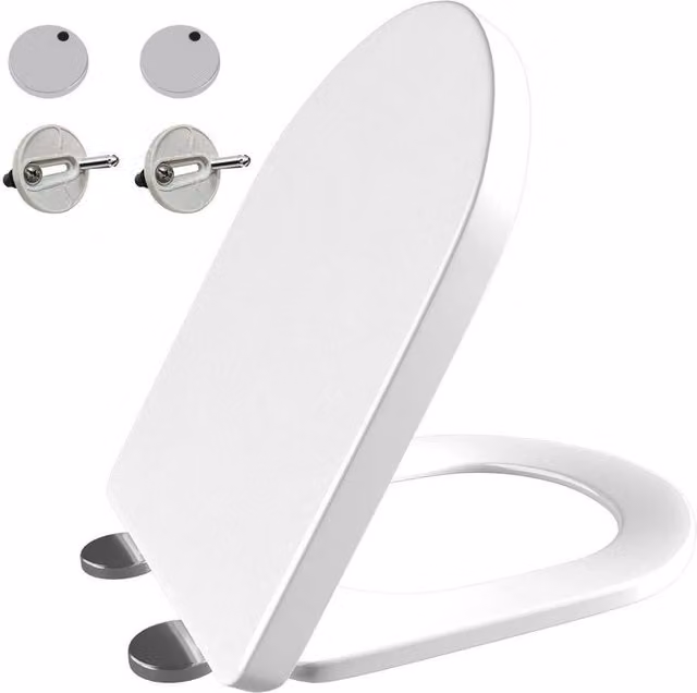 FORGEVIO D Type Square Soft Close Toilet Seat in White, Width: 180 cm, Drop: 180 cm – 1