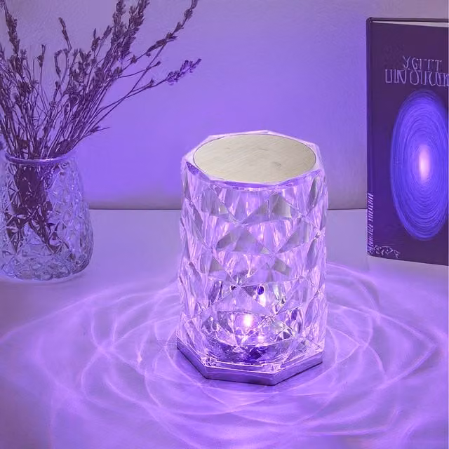 Komore Multicolor LED Crystal Table Lamp with Remote Control, Transparent and White