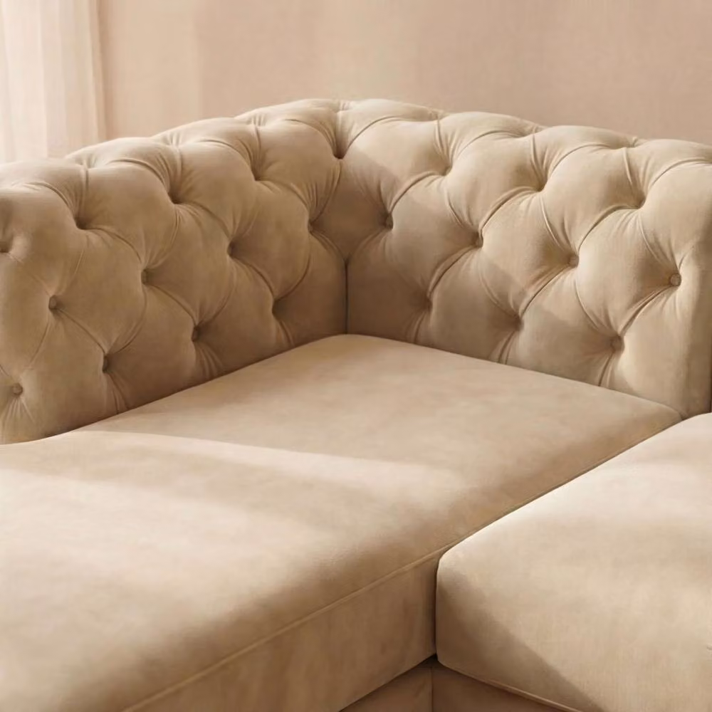 Sofaya Monaco Chesterfield 4 Seater L-Shaped Sofa in Beige Velvet with Left Hand Chaise – 3