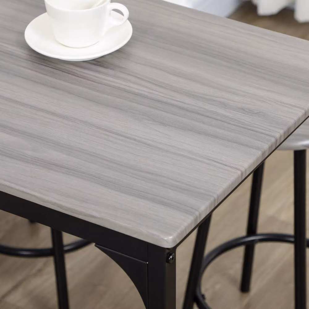 Wyld Haus Finani 5 Piece Industrial Bar Table and Stool Set in Grey and Black – 5