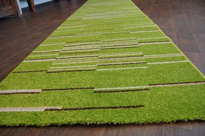 RugsX Heat-Set Fryz Green Striped Modern Rectangular Runner, W: 70 cm, L: 360 cm – 2