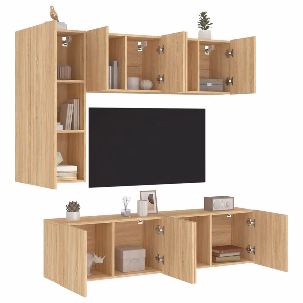 Berkfield Home 5 Piece Modern TV Wall Unit Set in Sonoma Light Oak Engineered Wood – 2