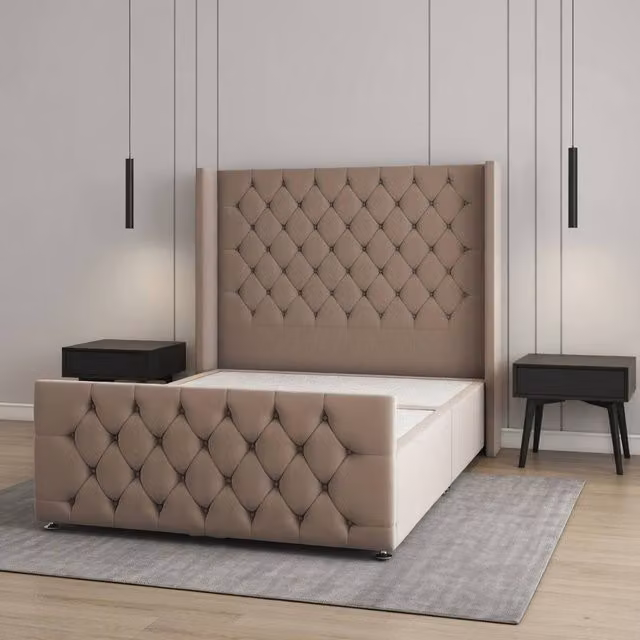 Regional Furnishings Plush Velvet Divan Bed Set in Bronze, King Size, W/D/H: 180 x 200 cm