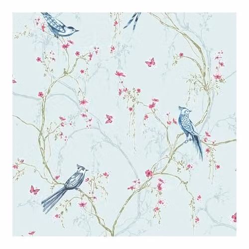 Superfresco Easy Duck Egg Blue Tree Silhouette and Butterfly Wallpaper