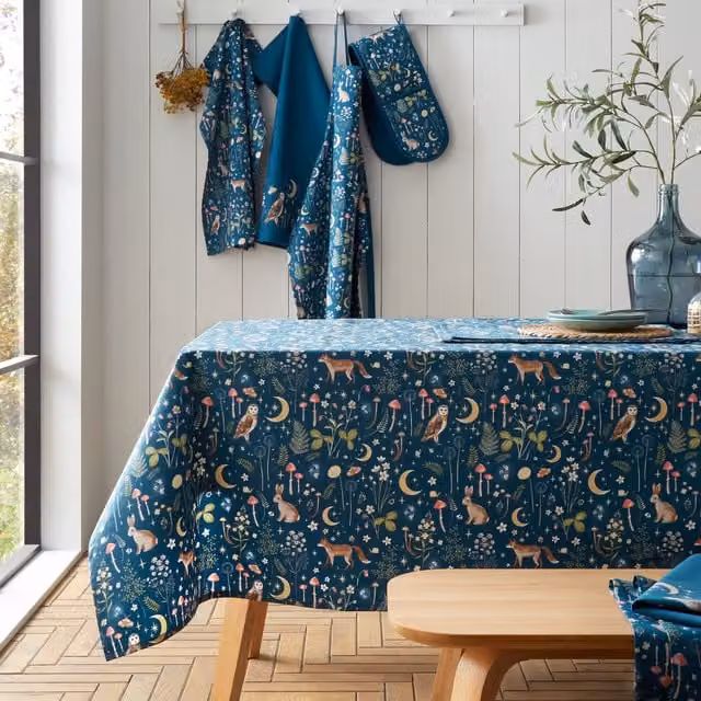 Catherine Lansfield Enchanted Twilight Navy Blue Cotton Rectangular Tablecloth, W: 137 cm, L: 229 cm