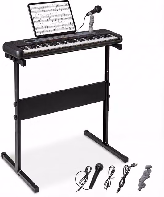 Costway 61 Key Kids Piano Keyboard with Adjustable Stand and Rechargeable Battery, Black