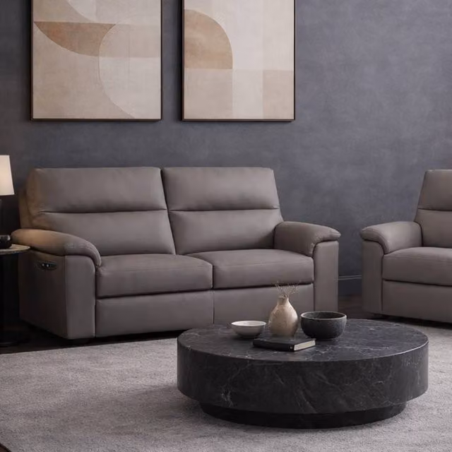 Aspire Marlowe Real Leather Two Seater Power Recliner Sofa with USB Charging in Grey – 2