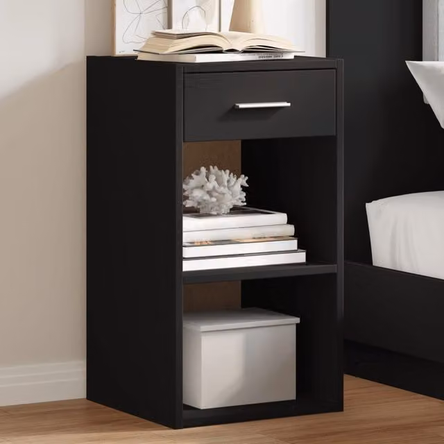 Berkfield Home Set of 2 Black Bedside Cabinets in Engineered Wood, W/D/H: 35 x 34 x 65 cm