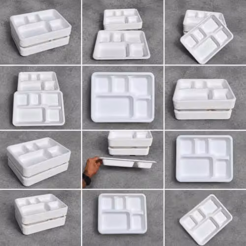 ECONX White 5 Compartment Deep Rectangle Bagasse Disposable Food Plates, 200 Pack – 2