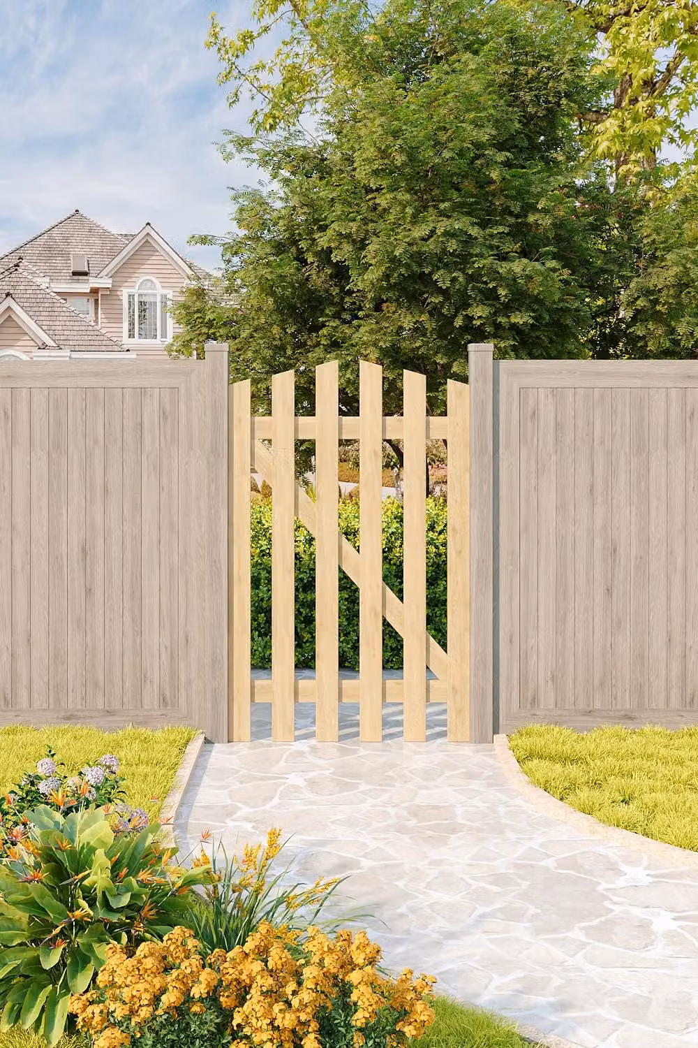 Living and Home Wooden Arched Garden Gate in Brown, Yellow or Beige, H: 120 cm – 2