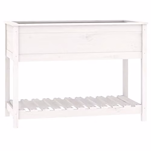 vidaXL White Pine Wood Planter with Shelf, W/D/H: 111.5 x 54 x 81 cm