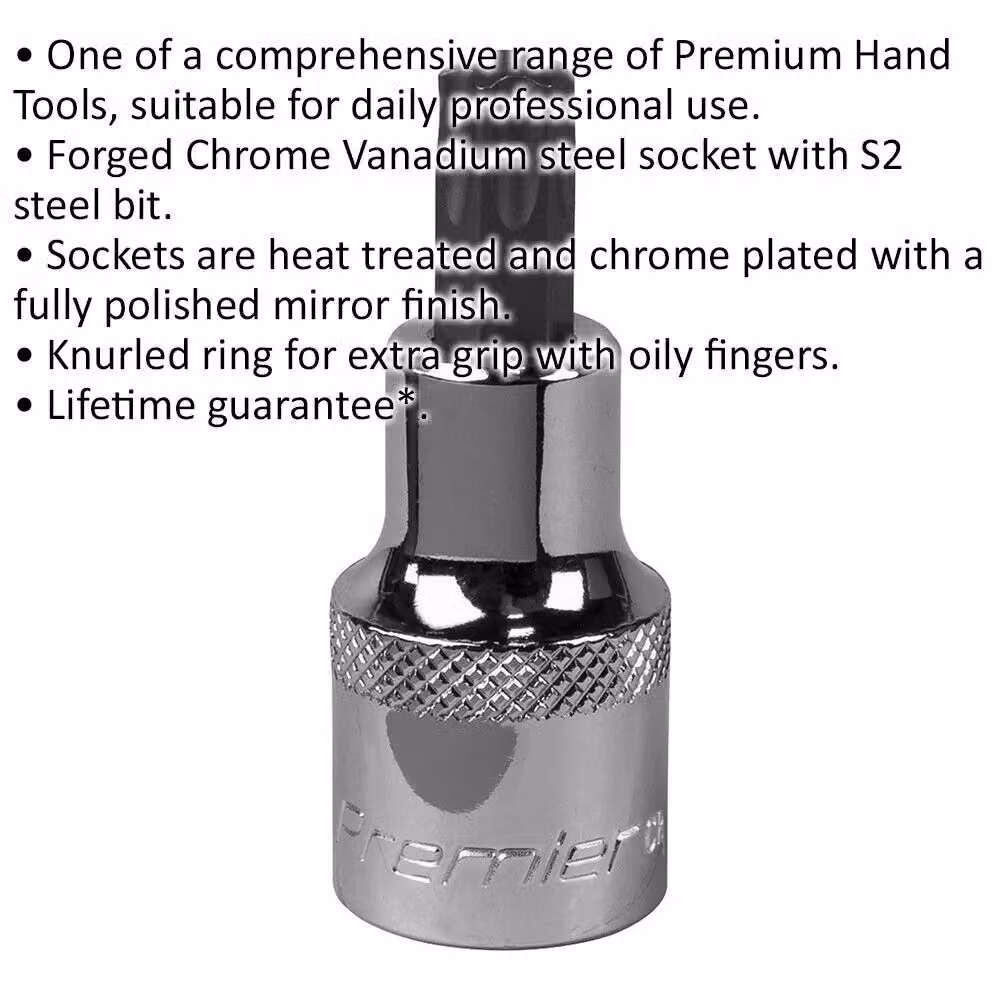 Loops T50 TRX Star Socket Bit with 1/2 inch Square Drive and S2 Steel Head in Silver – 2