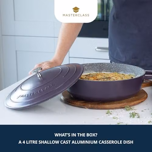 MasterClass Cast Aluminium Non-Stick Casserole Dish with Self-Basting Lid, Blue, Diameter: 28 cm, Volume: 4 l – 2