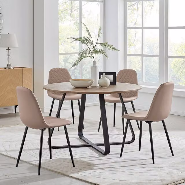 FurnitureboxUK Santorini Round Dining Table and 4 Corona Chairs in Brown and Black