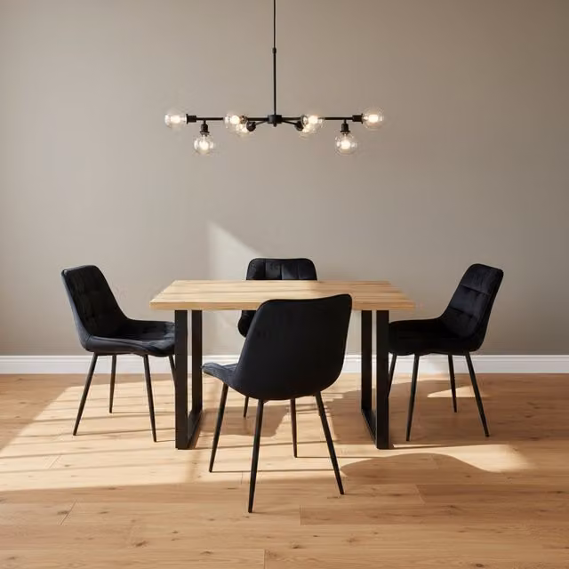 Madefor.living Colorado Rectangular Wood Dining Table with 4 Erica Velvet Chairs in Black