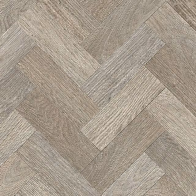 Vinyl Flooring UK Neutral Herringbone Wood Effect Vinyl Flooring Sheet in Beige, Thickness: 2.8 mm, W/D/H: 400 x 400 cm