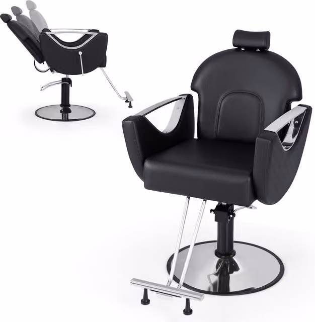 Costway Reclining Barber Chair with 360 Degree Swivel for Professional Hair Styling in Black – 1