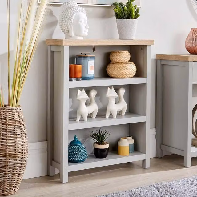Home Source Avon 3 Tier Low Bookcase Shelving Unit in Grey