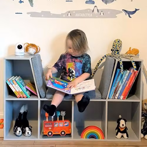 HOMCOM Grey Kids Bookcase and Toy Storage Cabinet for Children's Rooms and Living Rooms – 6