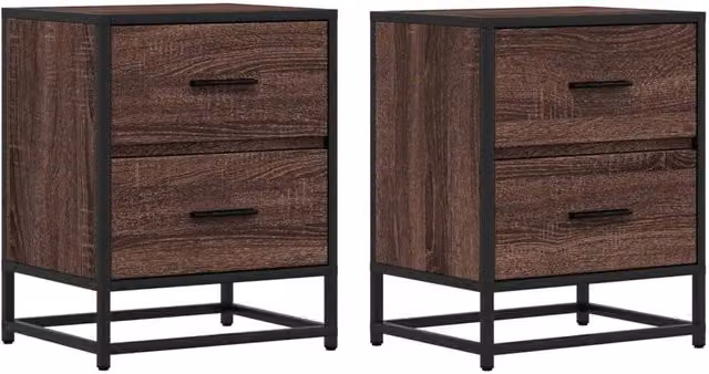 Berkfield Home Set of 2 Bedside Cabinets in Brown Oak, W/D/H: 40 x 31 x 50 cm