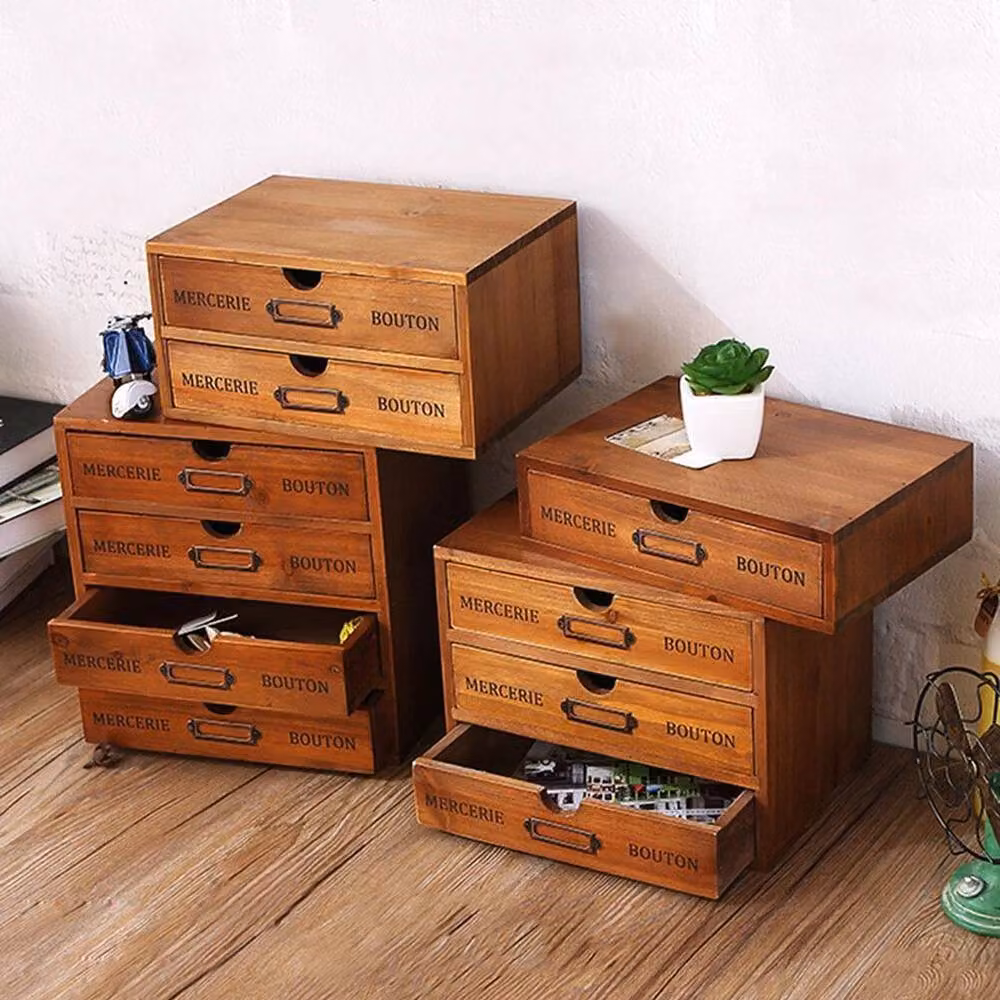 Kelvenix 3-Layer Desktop Storage Box with Drawers in Brown Wood – 4
