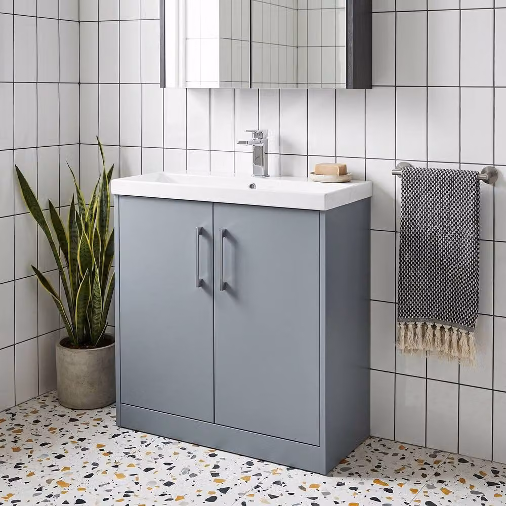 Balterley Winshill 2 Door Freestanding Bathroom Vanity Unit with Thin Edge Basin, Grey, W: 80 cm, H: 85.3 cm – 2