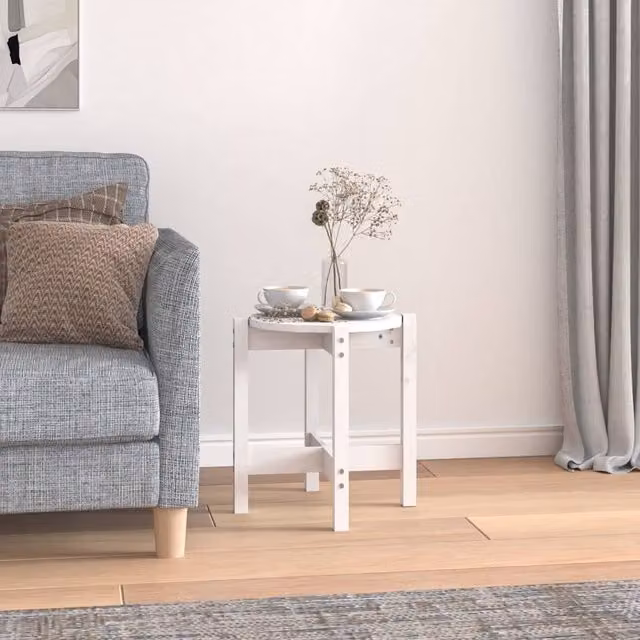 Berkfield Home Round White Solid Pine Wood Coffee Table, Diameter: 42.5 cm, Height: 45 cm – 1