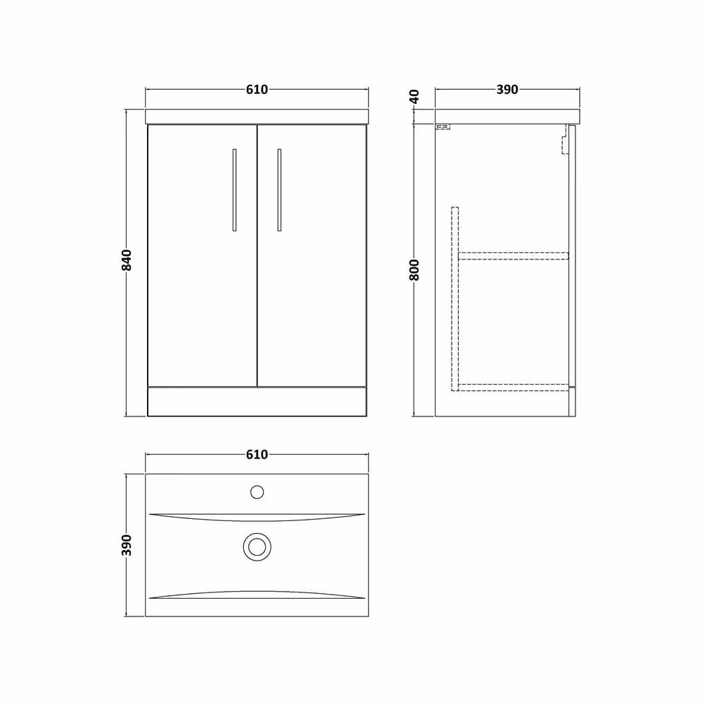 Balterley Anthracite Woodgrain 2-Door Bathroom Floor Vanity Unit with Basin, W: 60 cm, H: 84 cm – 2