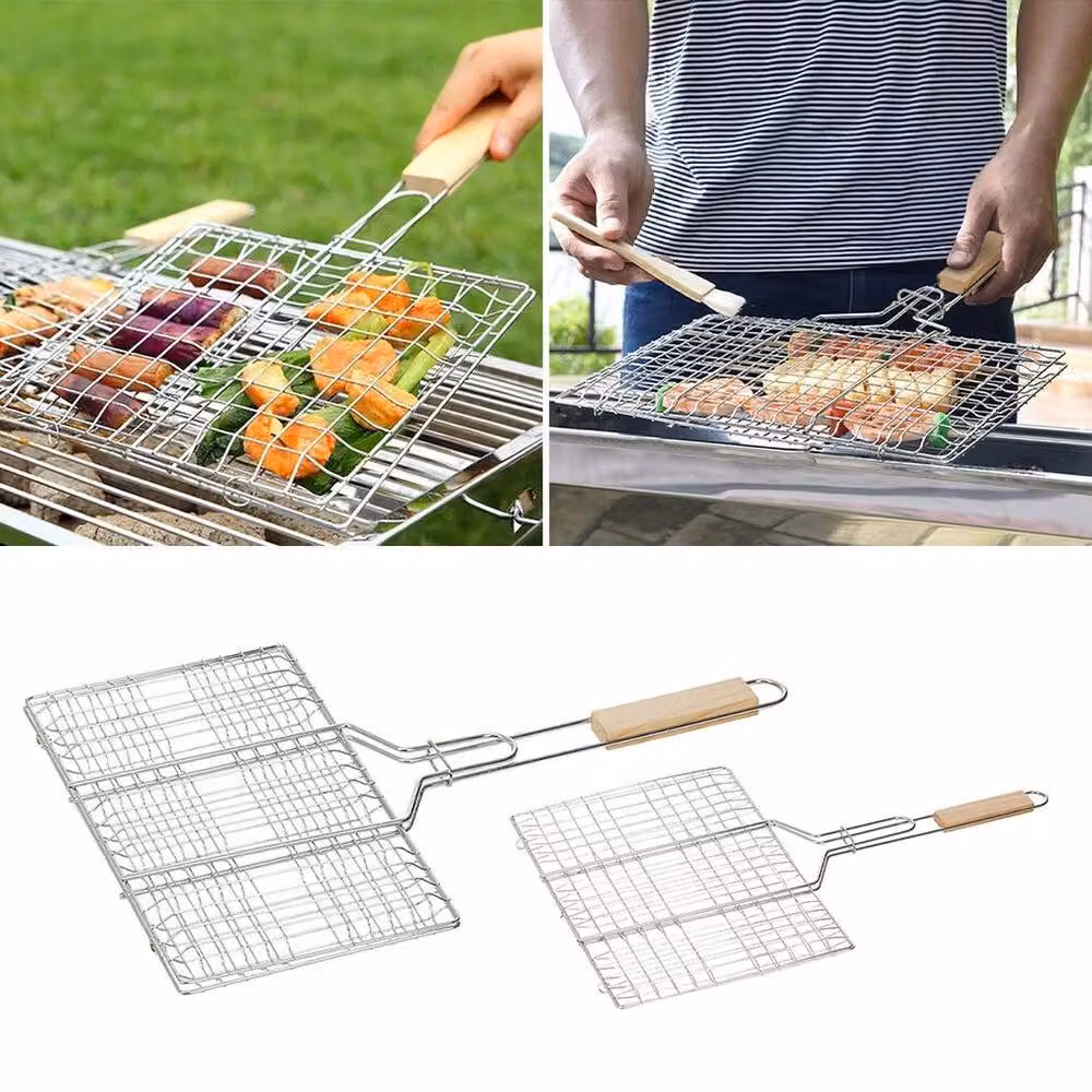 NESTLUNE Stainless Steel Portable BBQ Grill Basket in Silver, W: 100 cm, D: 60 cm, H: 33 cm – 2